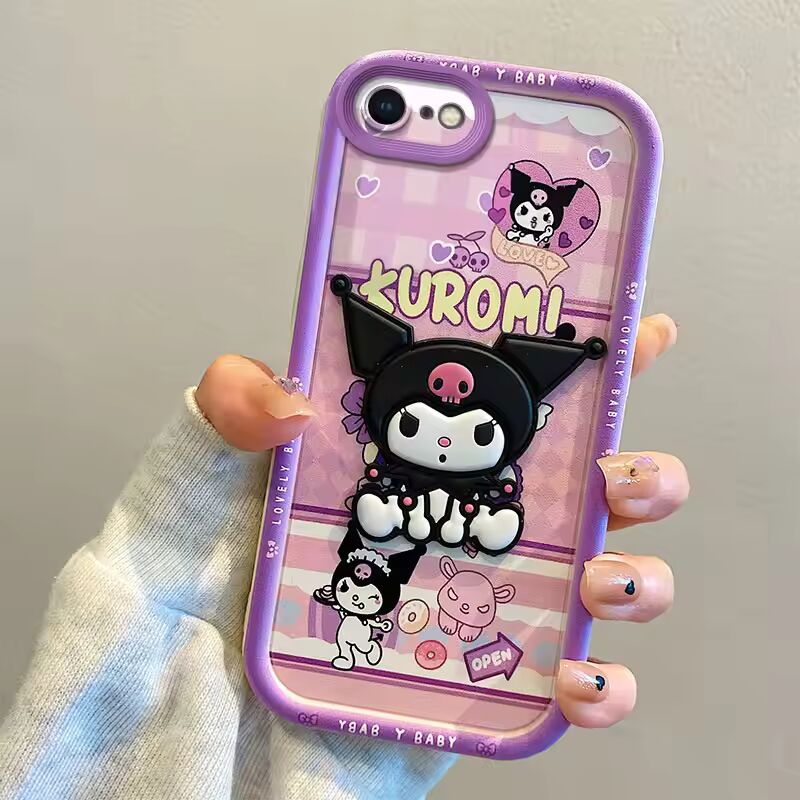 For iPhone 8plus 7 8 6 6s Plus SE 2020 2022 So Cute 3D Cartoon Kuromi Pochacco Toy Phone Case Multistep Hand Strap Cover